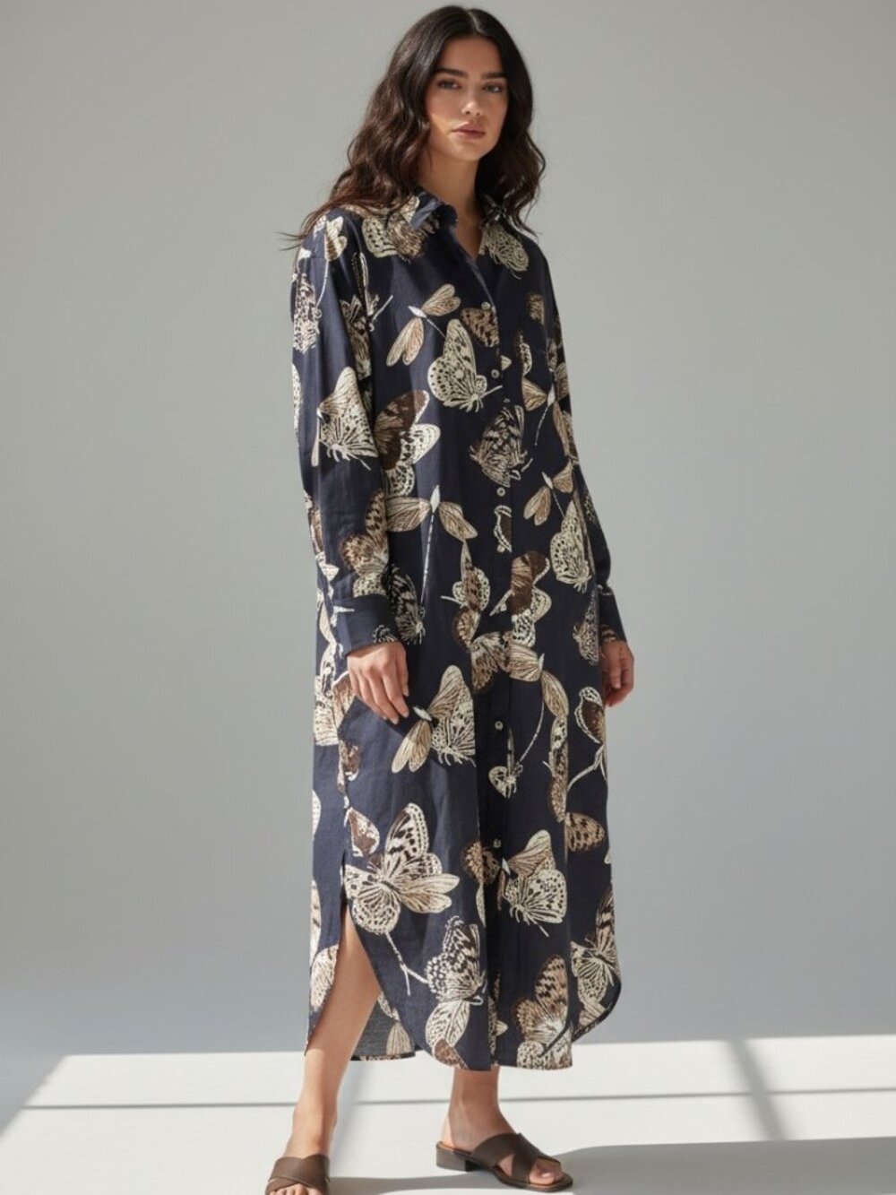 NWT Maeve Anthropologie Soren Shirt Dress Butterfly Oversized Midi Shirt LP